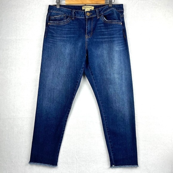 Democracy Women's Size 14 Seamless Ankle Skimmer Denim Jeans Raw Hem‎ Dark Wash - Picture 1 of 7